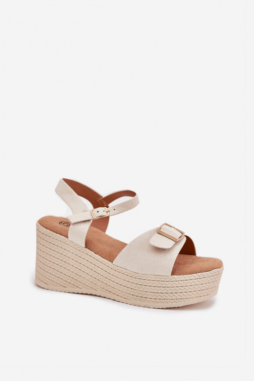 Wedge Sandals For Women With Buckle Beige Liniella Wedge Sandals For Women With Buckle Beige Liniella