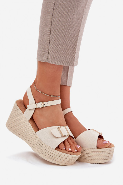 Wedge Sandals For Women With Buckle Beige Liniella Wedge Sandals For Women With Buckle Beige Liniella