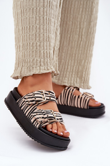 Womens Slippers With Buckles On Platform Zebra Nilatha 2