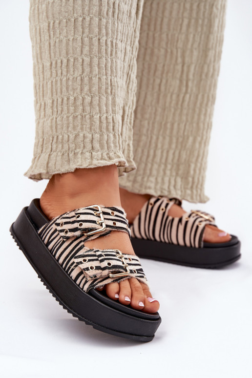 Womens Slippers With Buckles On Platform Zebra Nilatha Womens Slippers With Buckles On Platform Zebra Nilatha