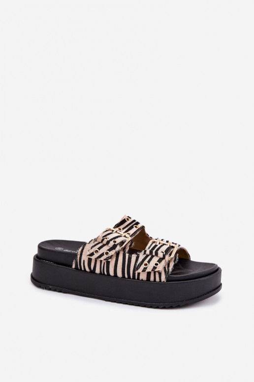 Klapki Damskie Z Klamrami Na Platformie Zebra Nilatha Klapki Damskie Z Klamrami Na Platformie Zebra Nilatha