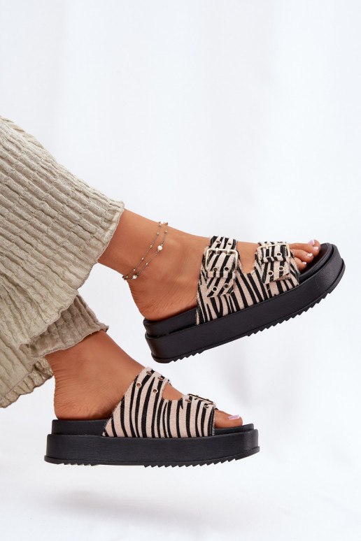 Womens Slippers With Buckles On Platform Zebra Nilatha Womens Slippers With Buckles On Platform Zebra Nilatha