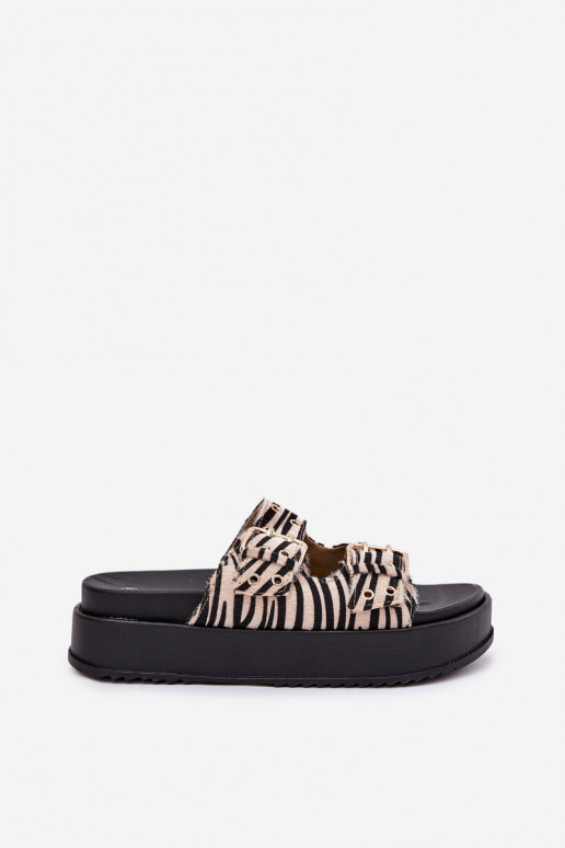 Klapki Damskie Z Klamrami Na Platformie Zebra Nilatha Klapki Damskie Z Klamrami Na Platformie Zebra Nilatha