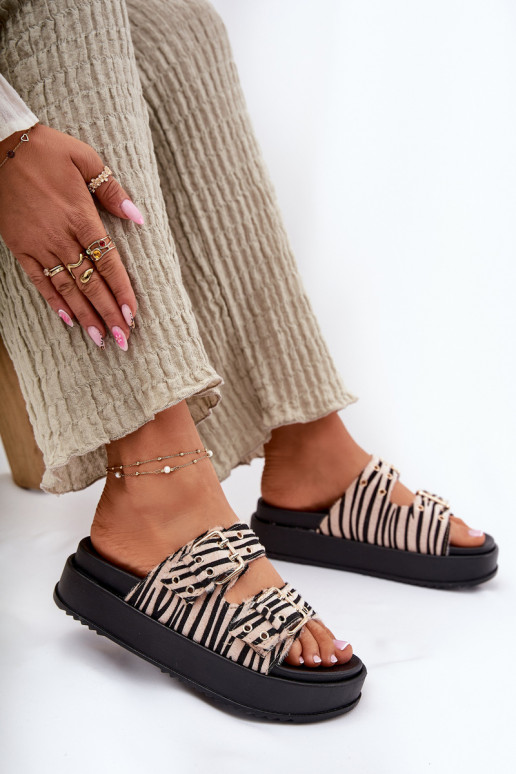 Womens Slippers With Buckles On Platform Zebra Nilatha Womens Slippers With Buckles On Platform Zebra Nilatha