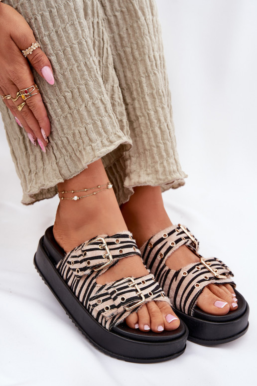 Womens Slippers With Buckles On Platform Zebra Nilatha Womens Slippers With Buckles On Platform Zebra Nilatha