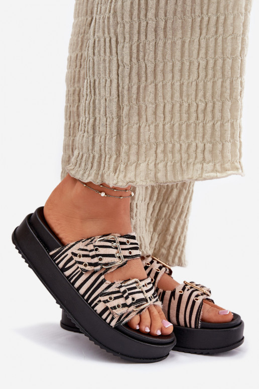 Womens Slippers With Buckles On Platform Zebra Nilatha Womens Slippers With Buckles On Platform Zebra Nilatha