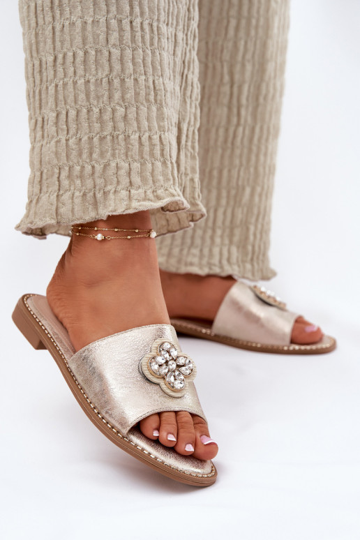 Ladies Flat Sandals With Decorative Detail S.Barski KV51-087 Gold