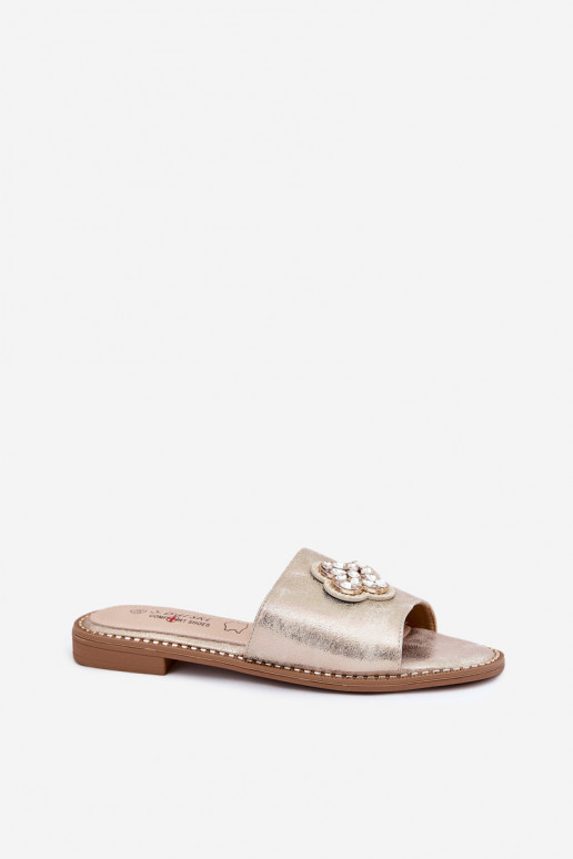 Ladies Flat Sandals With Decorative Detail S.Barski KV51-087 Gold