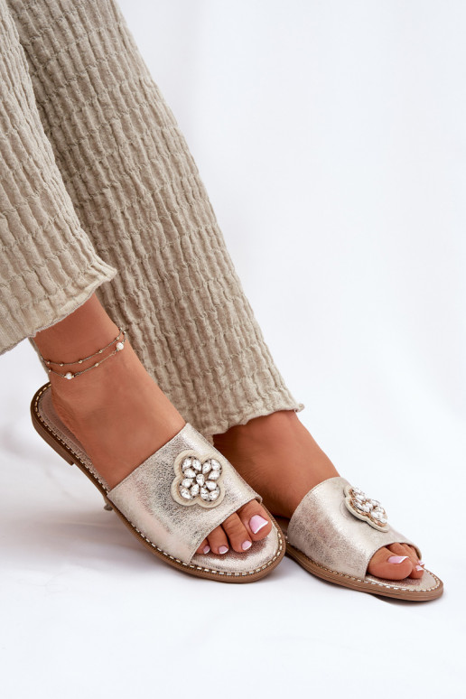 Ladies Flat Sandals With Decorative Detail S.Barski KV51-087 Gold