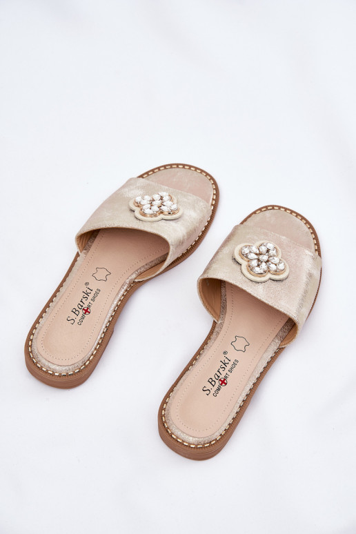 Ladies Flat Sandals With Decorative Detail S.Barski KV51-087 Gold