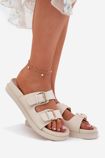 Women's Slippers With Golden Buckles Beige Sonarea 2