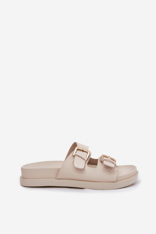 Women's Slippers With Golden Buckles Beige Sonarea