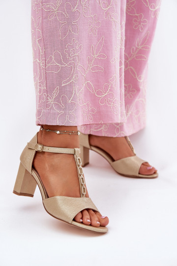 Women's Sandals On A Heel With A Decorative Strap Eco Leather Gold Triavera 2