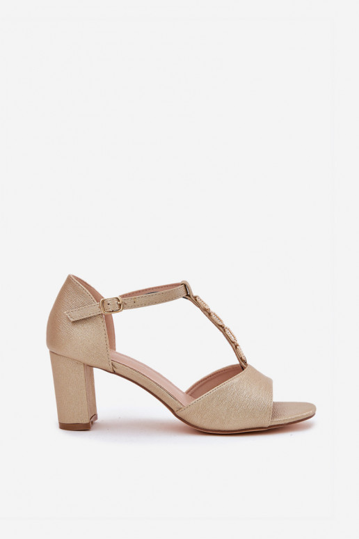 Women's Sandals On A Heel With A Decorative Strap Eco Leather Gold Triavera