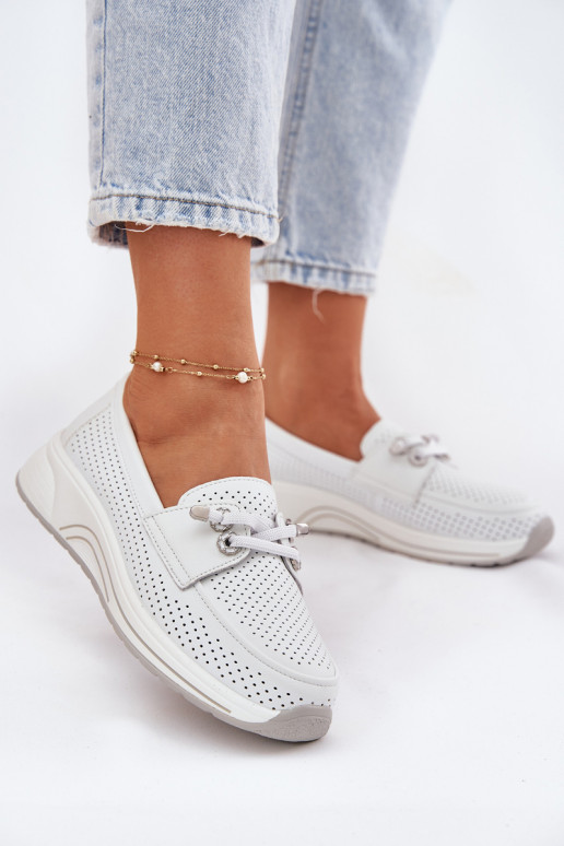 Leather Shoes Made Of Natural Leather On Platform Artiker 56C2101 White