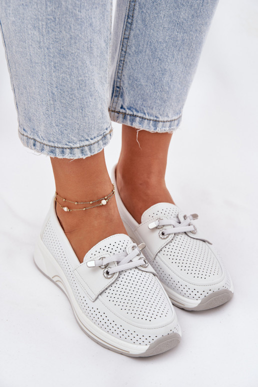 Skórzane Półbuty Ze Skóry Naturalnej Na Platformie Artiker 56C2101 Białe