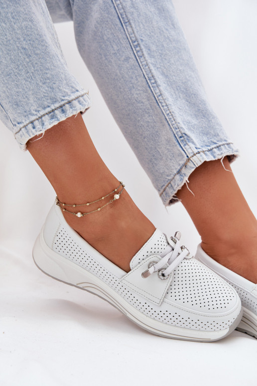 Skórzane Półbuty Ze Skóry Naturalnej Na Platformie Artiker 56C2101 Białe