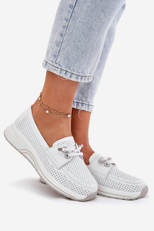 Skórzane Półbuty Ze Skóry Naturalnej Na Platformie Artiker 56C2101 Białe