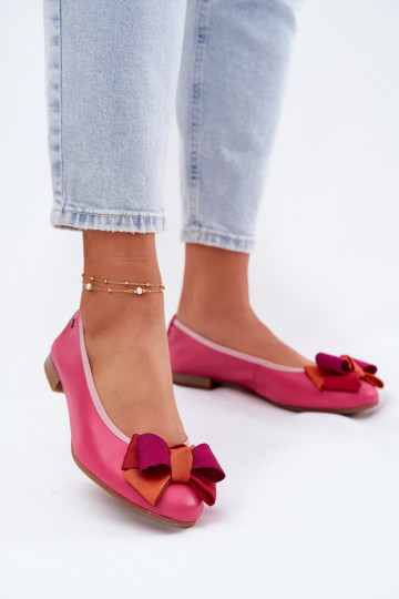 Leather Ballet Flats With Bow Maciejka P6801-15 Fuchsia 2