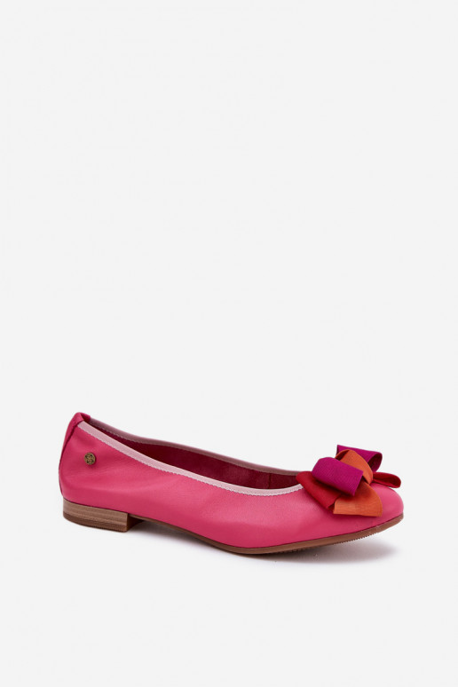 Leather Ballet Flats With Bow Maciejka P6801-15 Fuchsia