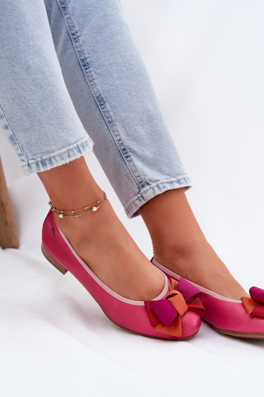 Leather Ballet Flats With Bow Maciejka P6801-15 Fuchsia