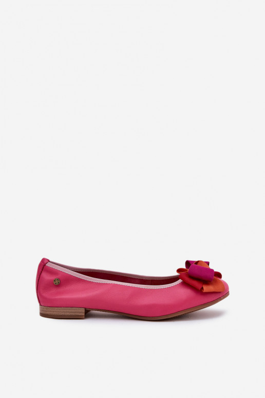 Leather Ballet Flats With Bow Maciejka P6801-15 Fuchsia