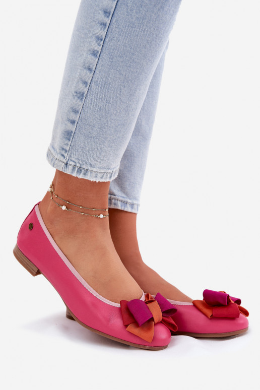 Leather Ballet Flats With Bow Maciejka P6801-15 Fuchsia