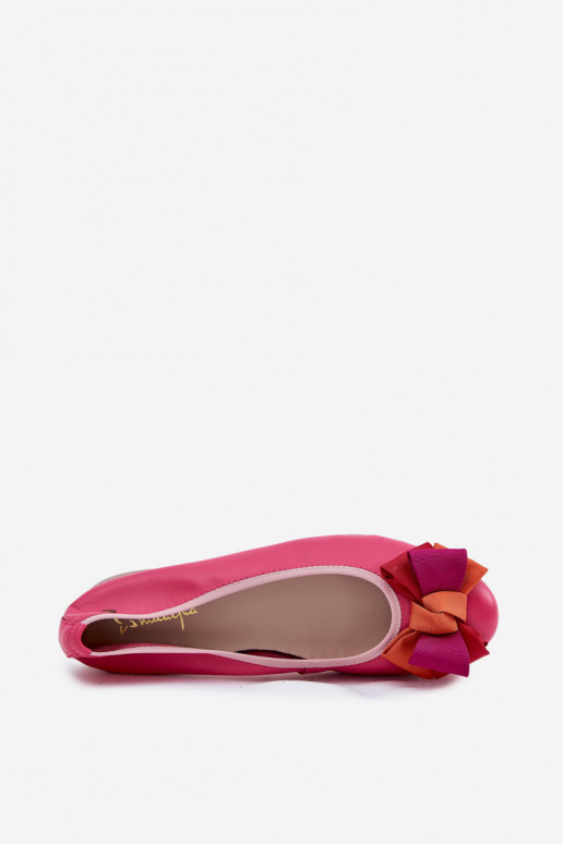 Leather Ballet Flats With Bow Maciejka P6801-15 Fuchsia