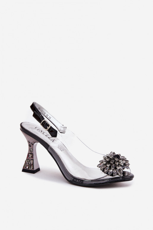 Transparent High Heels With Crystals Vinceza 70116 Black