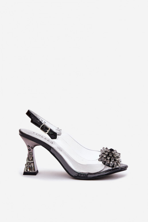 Transparent High Heels With Crystals Vinceza 70116 Black