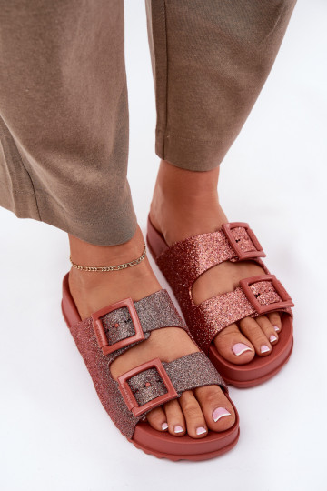 Fragrant Women's Slippers With Glitter And Buckles Dirty Pink ZAXY RR285025