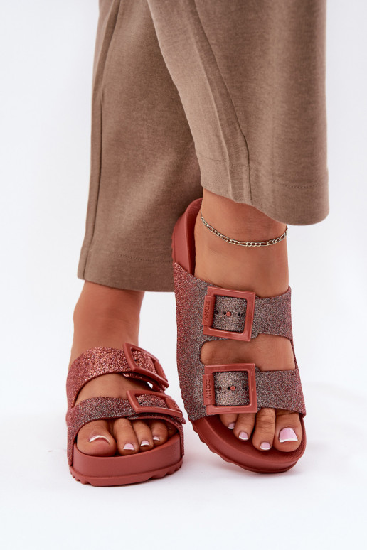 Pachnące Klapki Damskie Z Brokatem I Klamrami ZAXY RR285025 Brudny Róż