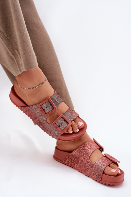 Fragrant Women's Slippers With Glitter And Buckles Dirty Pink ZAXY RR285025