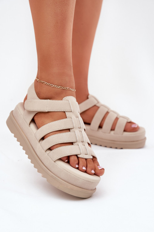 Ladies Platform Sandals Eco Suede Beige Filisenia