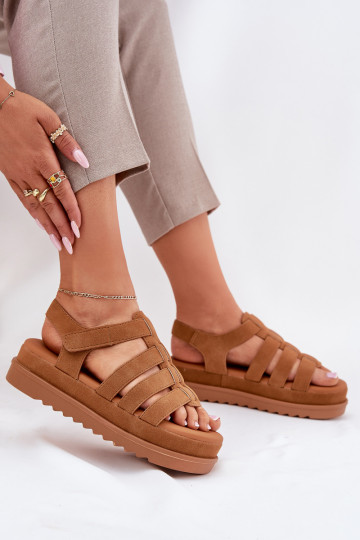 Women Sandals On Platform Eco Suede Camel Filisenia