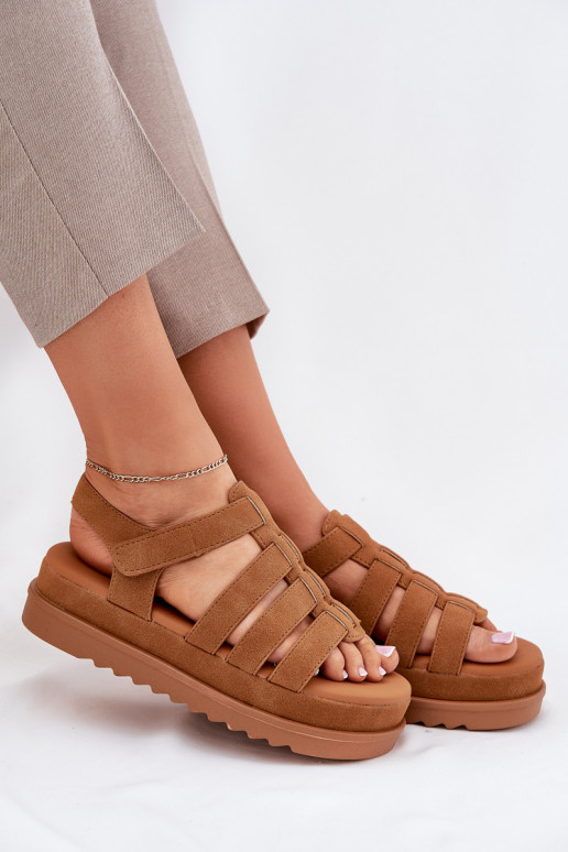 Women Sandals On Platform Eco Suede Camel Filisenia