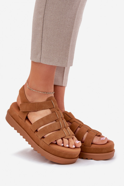 Women Sandals On Platform Eco Suede Camel Filisenia