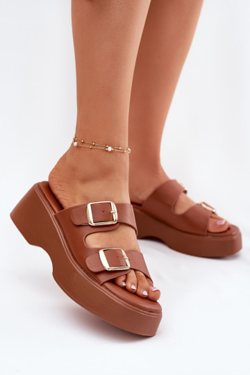 Womens Wedge And Platform Sandals With Buckles Camel Nitarelia