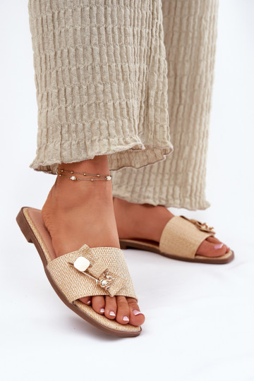 Ladies Flat Heeled Sandals With Bow Beige Sallariela 2