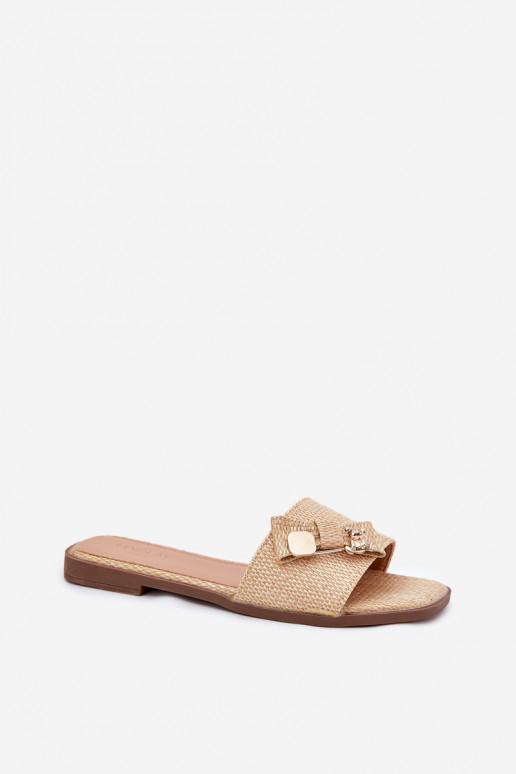 Ladies Flat Heeled Sandals With Bow Beige Sallariela