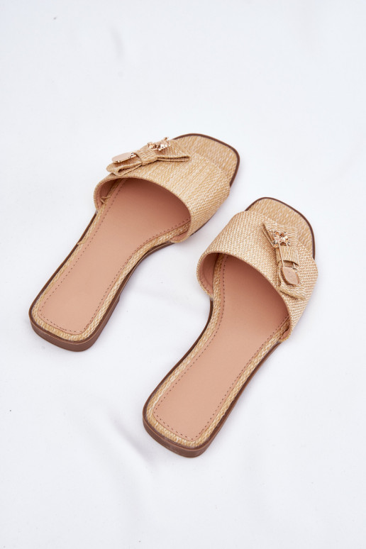 Ladies Flat Heeled Sandals With Bow Beige Sallariela