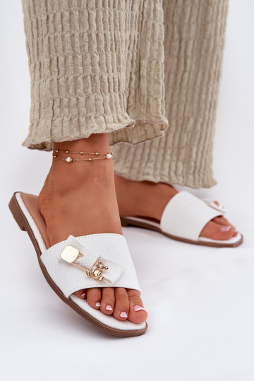 Women's Flat Heeled Slippers With Bow White Sallariela 2