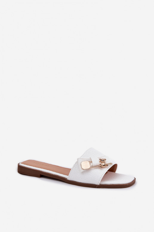 Women's Flat Heeled Slippers With Bow White Sallariela