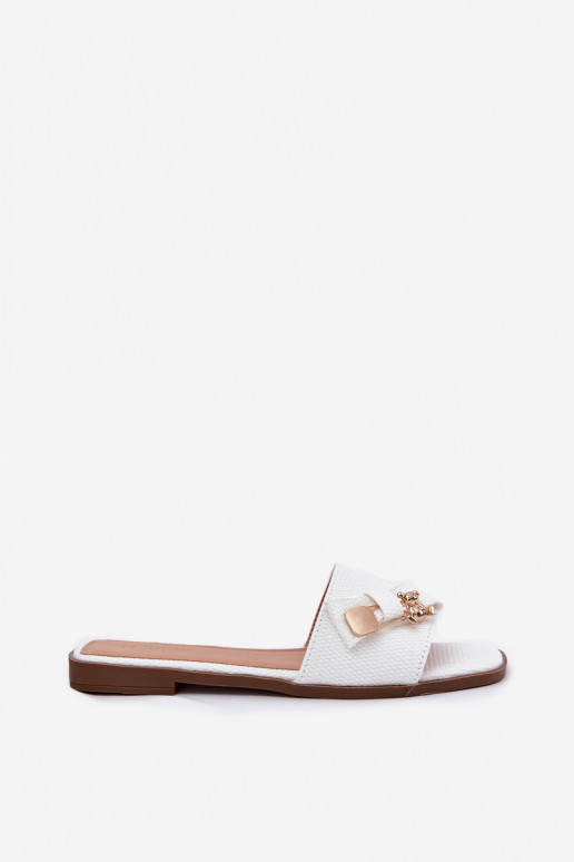 Women's Flat Heeled Slippers With Bow White Sallariela