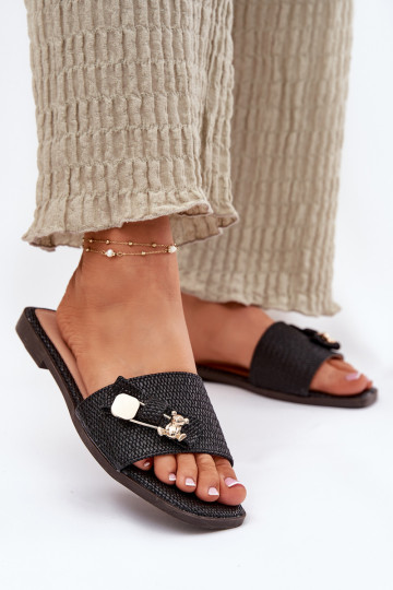 Ladies Flat Heel Sandals With Bow Black Sallariela