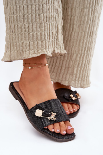 Ladies Flat Heel Sandals With Bow Black Sallariela 2