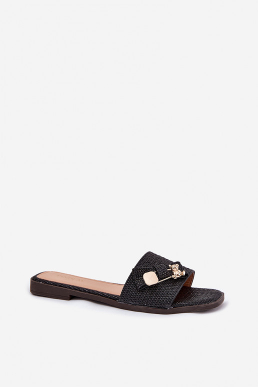 Klapki Damskie Na Płaskim Obcasie Z Kokardą Czarne Sallariela