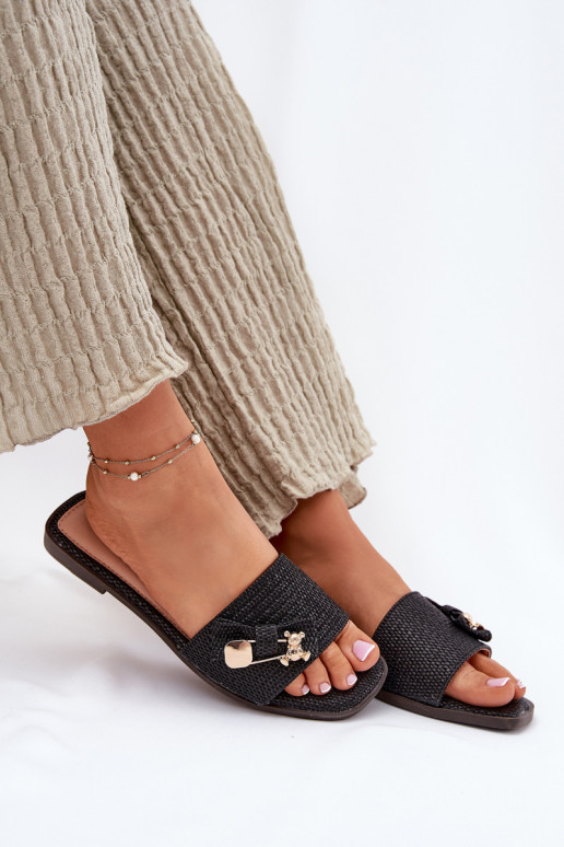Ladies Flat Heel Sandals With Bow Black Sallariela