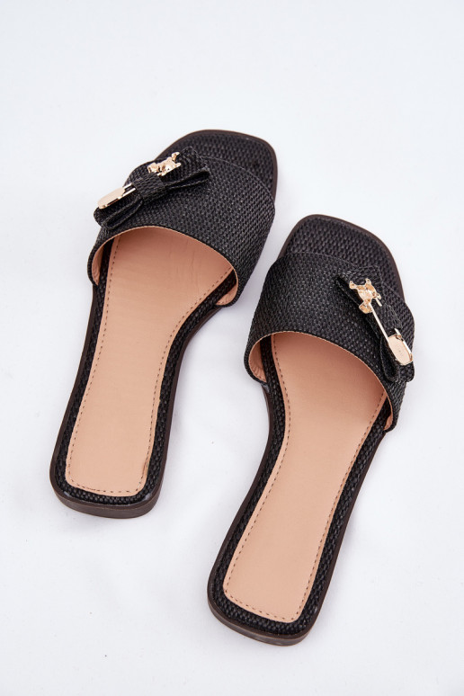 Ladies Flat Heel Sandals With Bow Black Sallariela