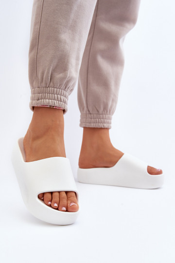 Women's Thick Sole White Slides Oreithano